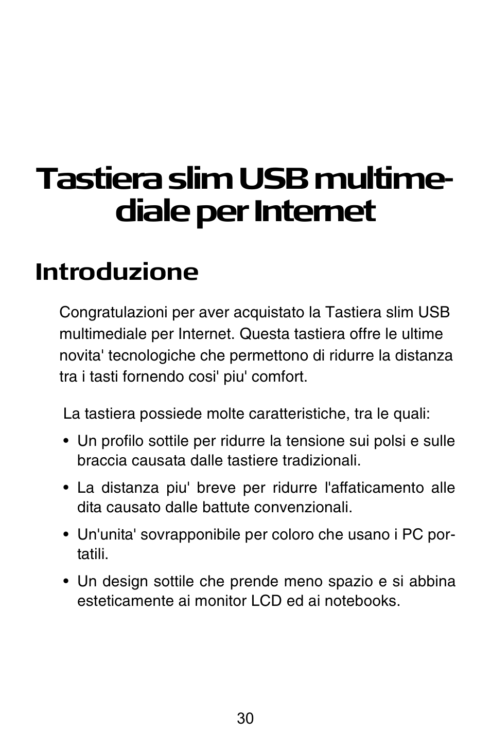 Tastiera slim usb multime- diale per internet, Introduzione | Targus slim internet multimedia USB keyboard User Manual | Page 31 / 51