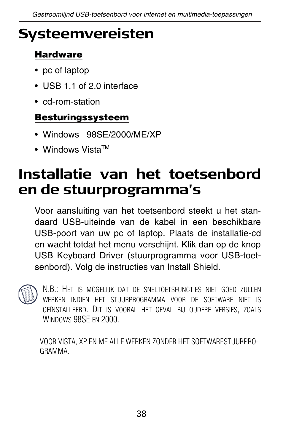 Systeemvereisten | Targus slim internet multimedia USB keyboard User Manual | Page 39 / 51