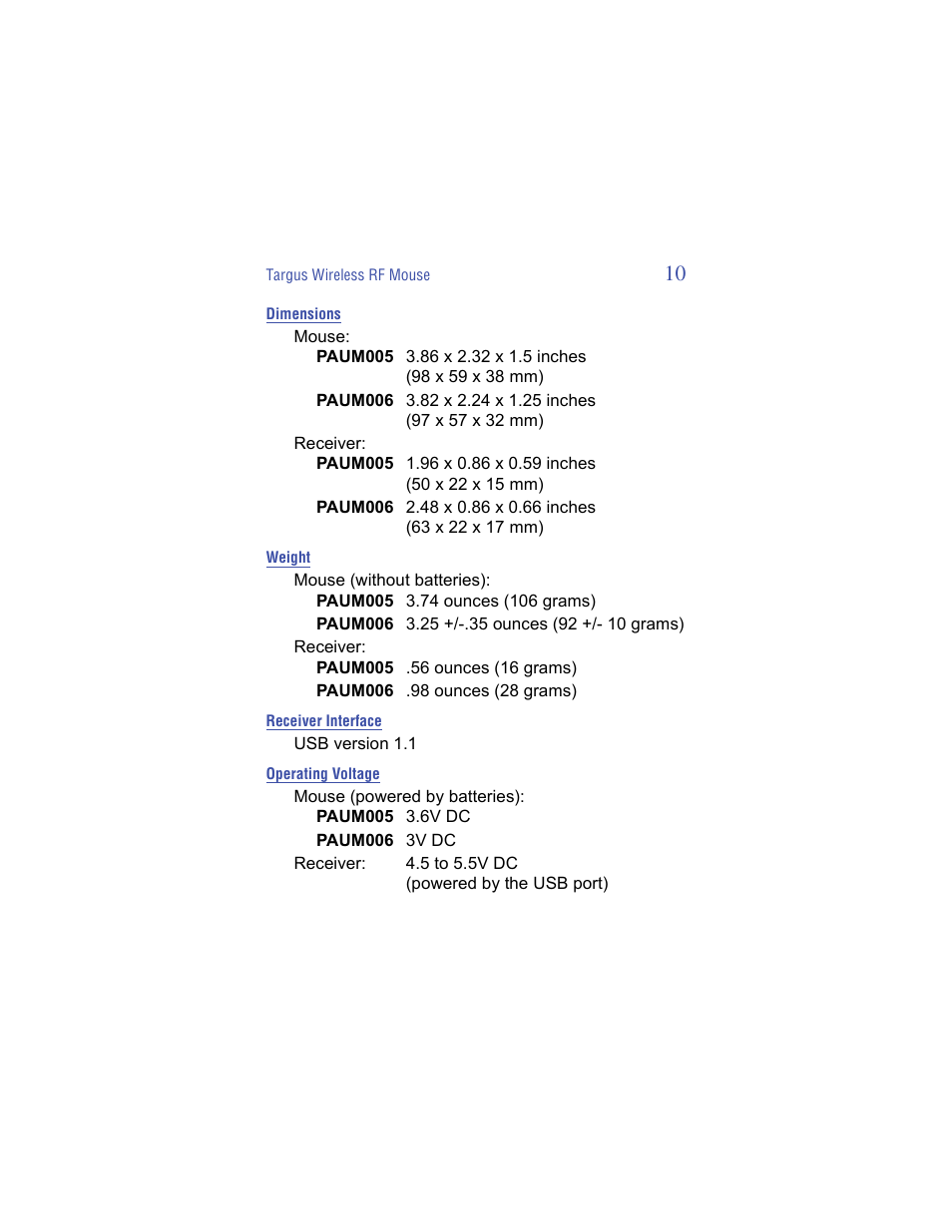 Targus Wireless RF Mouse User Manual | Page 10 / 16