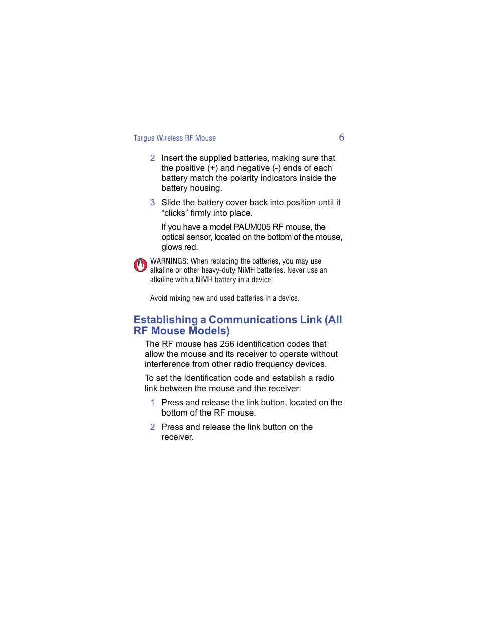 Targus Wireless RF Mouse User Manual | Page 6 / 16