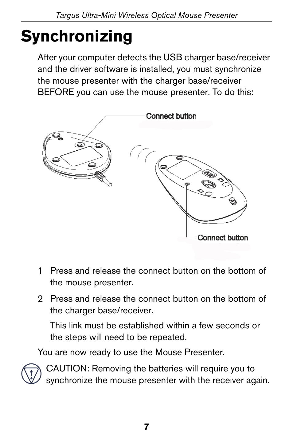 Synchronizing | Targus Optical Mouse User Manual | Page 7 / 17