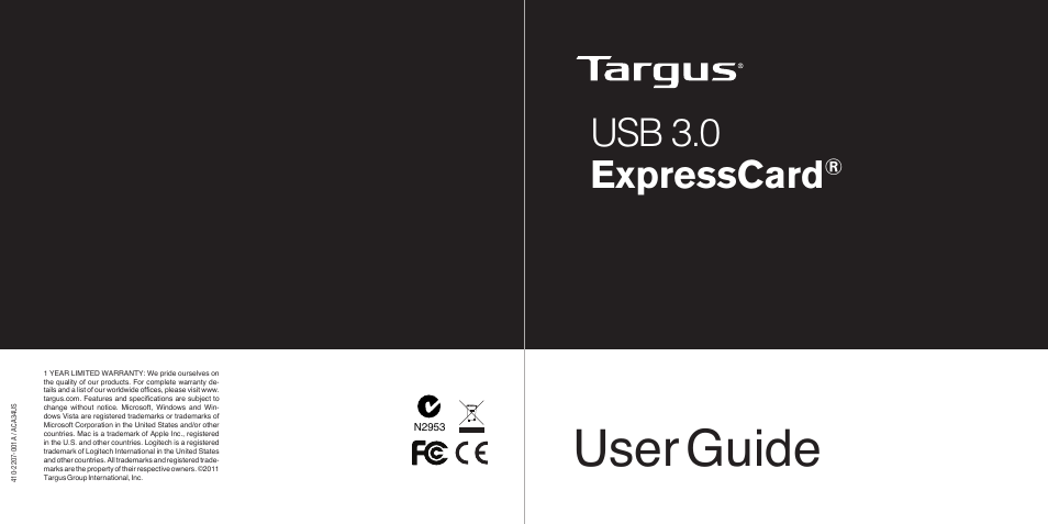 Targus USB 3.0 ExpressCard 410-2207-001A User Manual | 4 pages