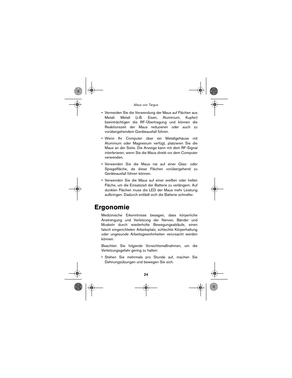 Ergonomie | Targus wireless mouse User Manual | Page 24 / 94