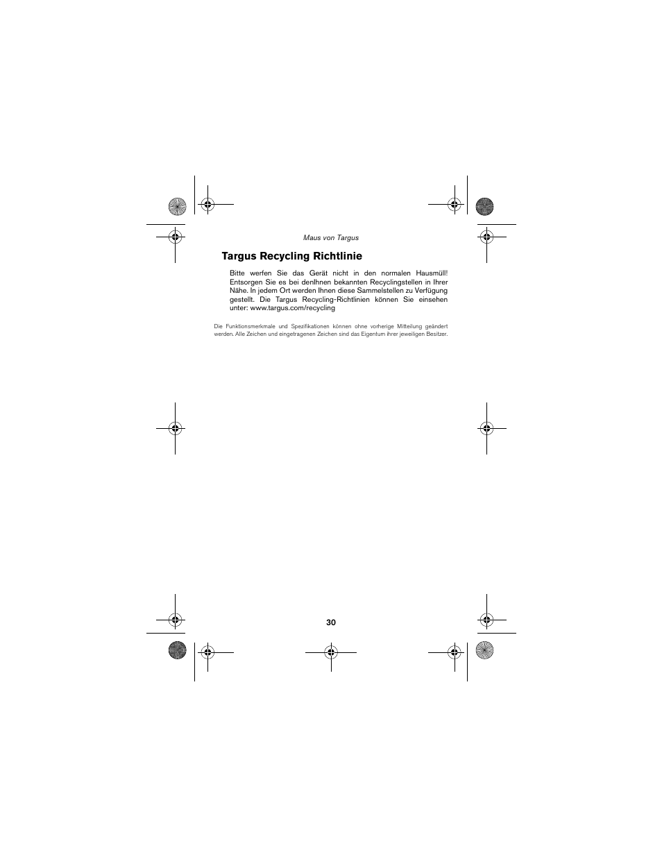 Targus recycling richtlinie | Targus wireless mouse User Manual | Page 30 / 94