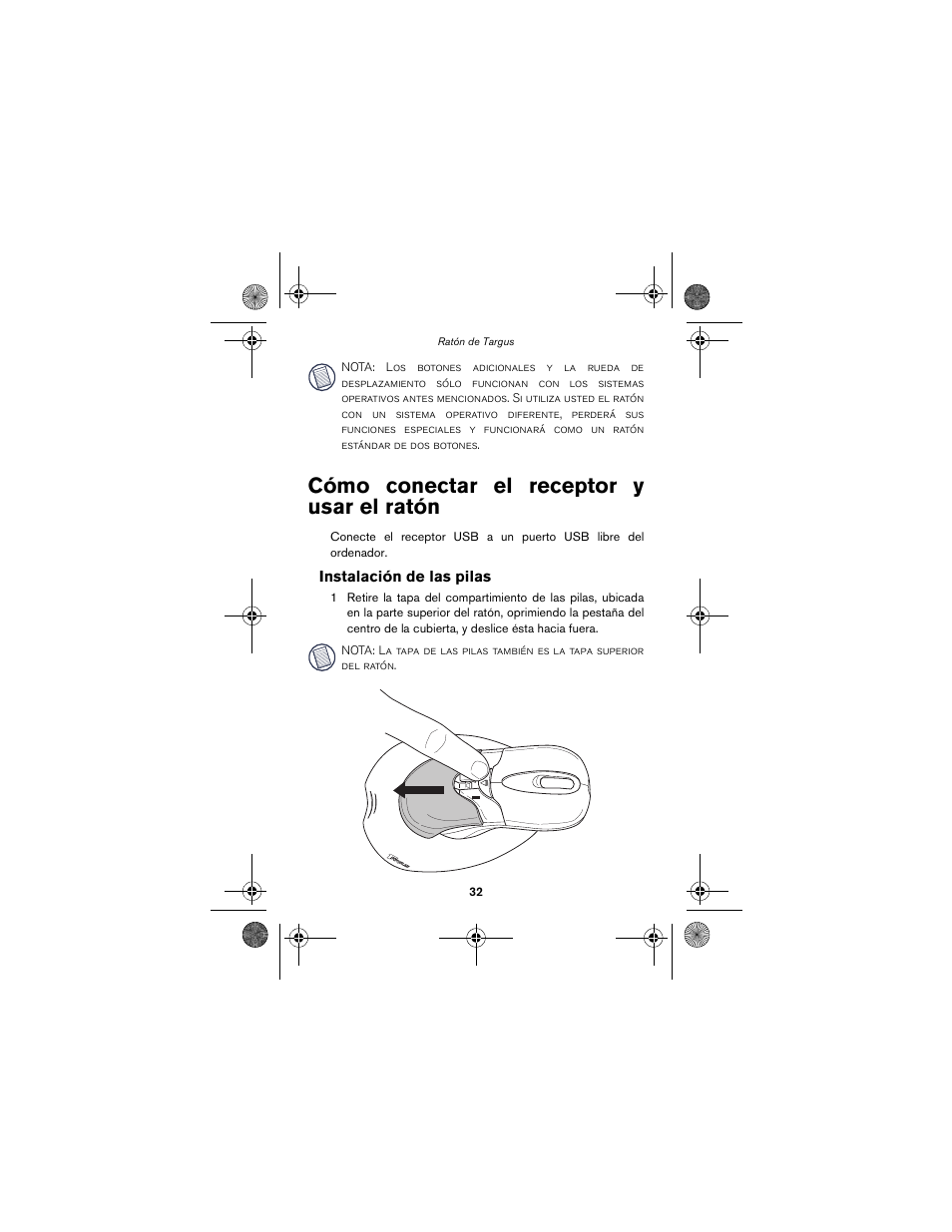 Cómo conectar el receptor y usar el ratón | Targus wireless mouse User Manual | Page 32 / 94
