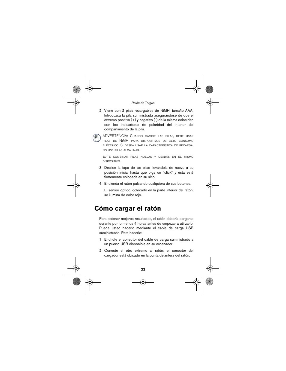 Cómo cargar el ratón | Targus wireless mouse User Manual | Page 33 / 94
