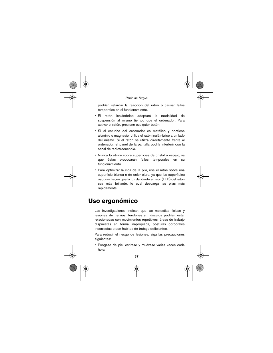Uso ergonómico | Targus wireless mouse User Manual | Page 37 / 94