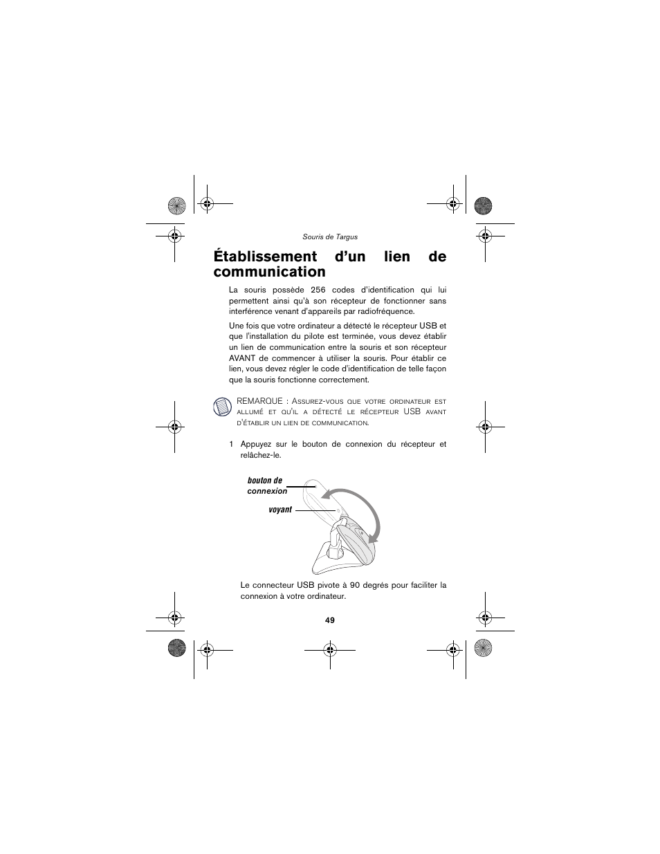 Établissement d’un lien de communication | Targus wireless mouse User Manual | Page 49 / 94