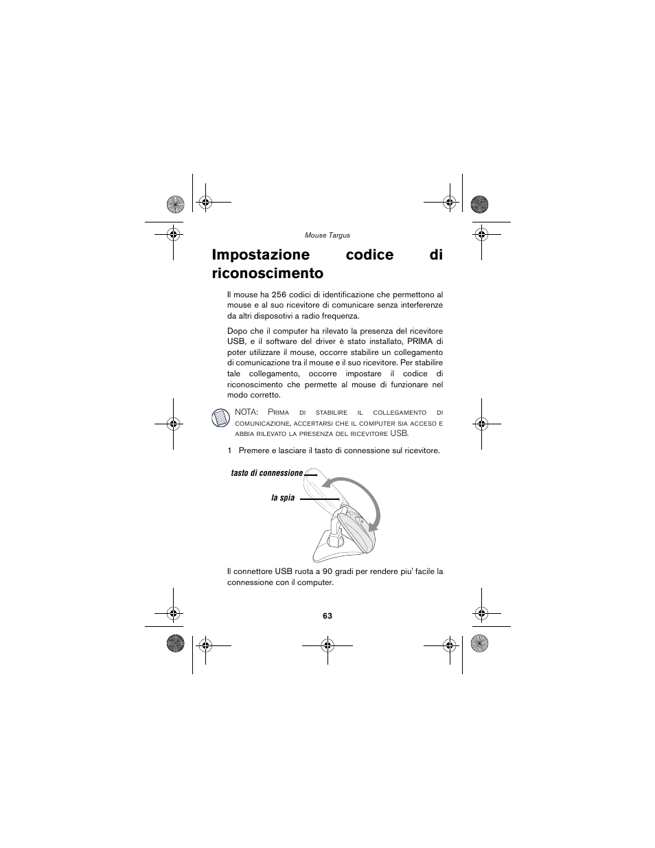 Impostazione codice di riconoscimento | Targus wireless mouse User Manual | Page 63 / 94