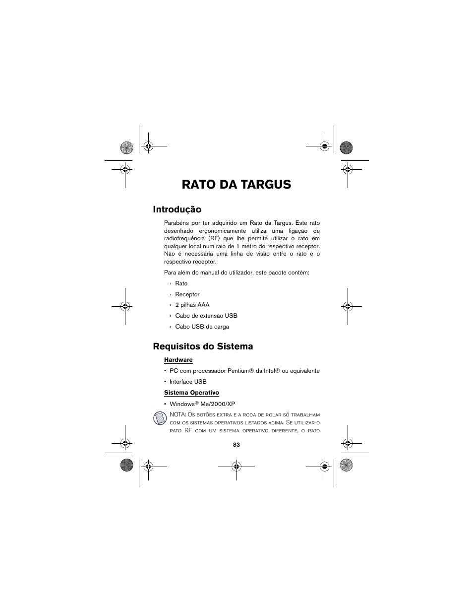 Requisitos do sistema, Rato da targus, Introdução | Targus wireless mouse User Manual | Page 83 / 94
