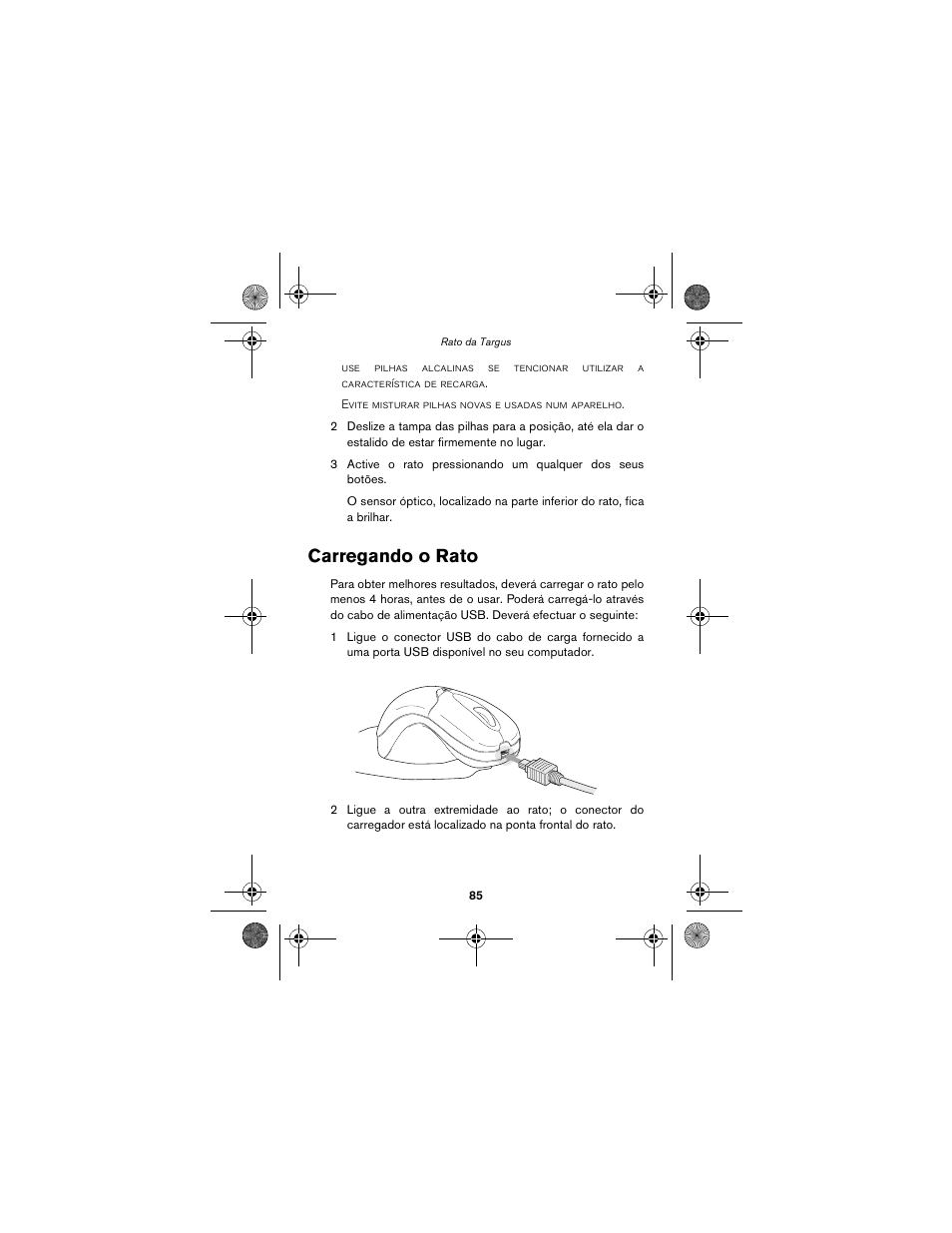 Carregando o rato | Targus wireless mouse User Manual | Page 85 / 94