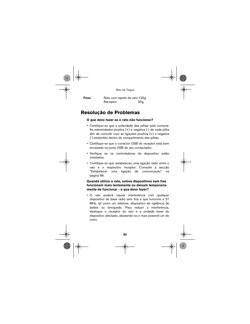 Resolução de problemas | Targus wireless mouse User Manual | Page 90 / 94