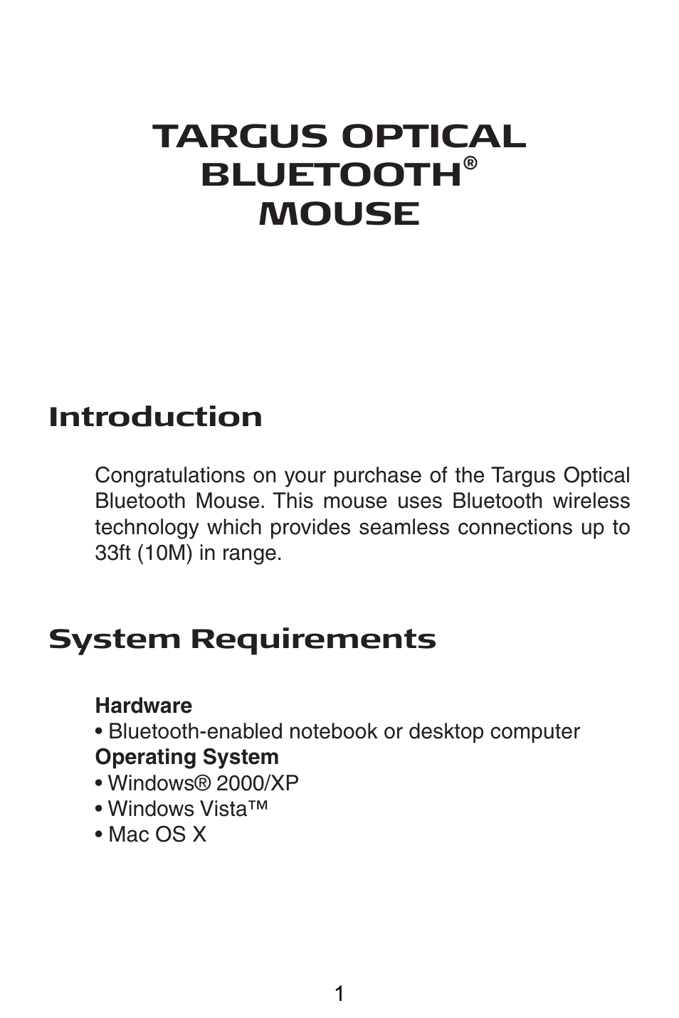 Targus optical bluetooth, Mouse | Targus AMB04 User Manual | Page 2 / 17