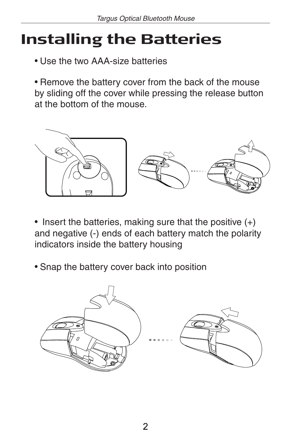 Installing the batteries | Targus AMB04 User Manual | Page 3 / 17
