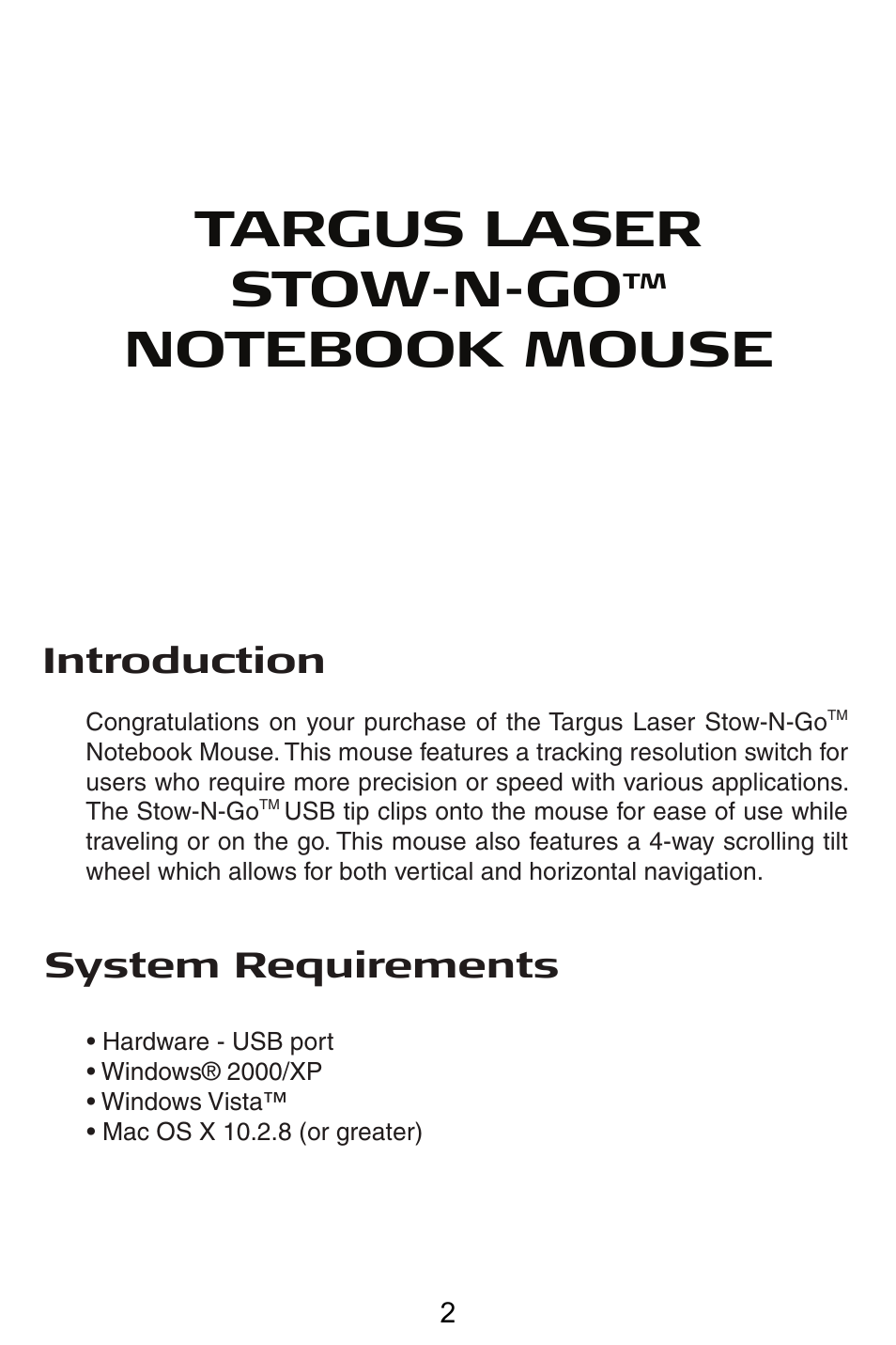 Targus laser stow-n-go | Targus LASER STOW N GO NOTEBOOK MOUSE AMU41US User Manual | Page 3 / 11