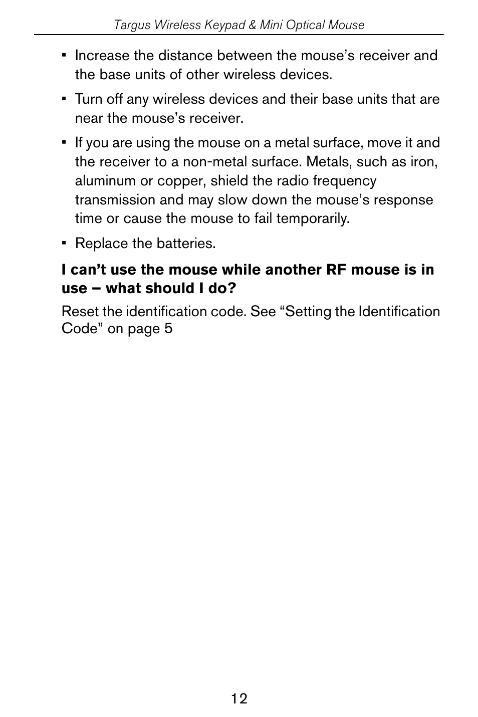 Targus Wireless Keypad & Mini Optical Mouse User Manual | Page 12 / 15