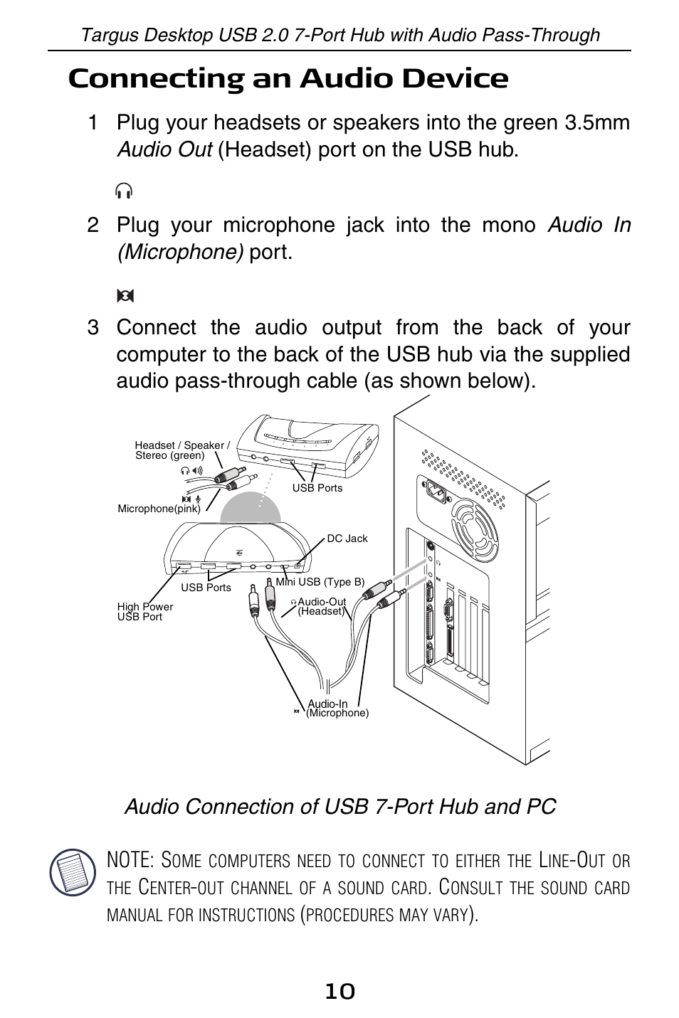Connecting an audio device | Targus ACH81US User Manual | Page 10 / 15