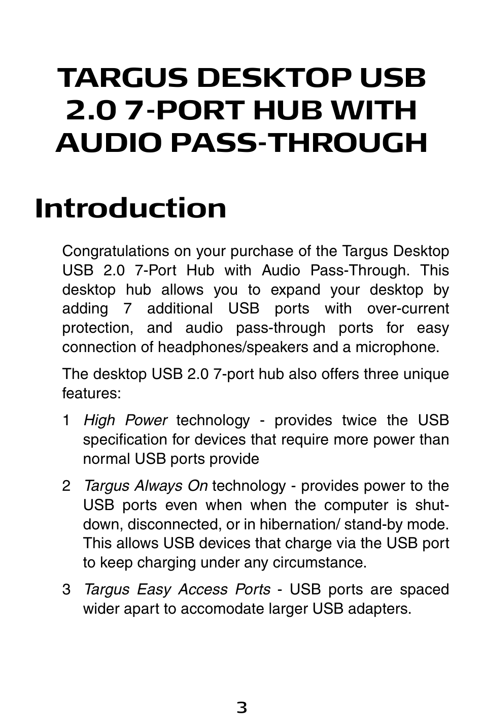 Introduction | Targus ACH81US User Manual | Page 3 / 15