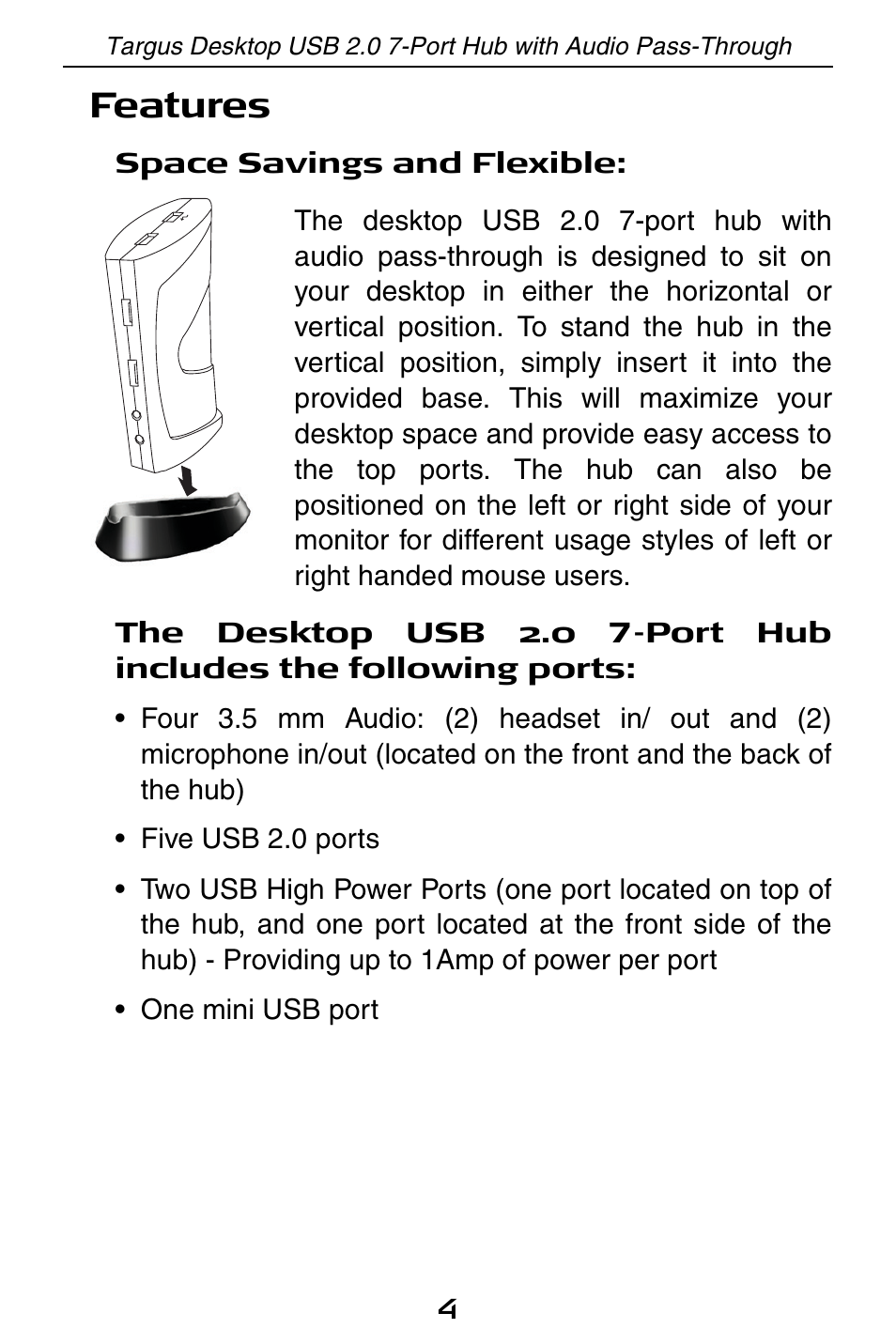 Features | Targus ACH81US User Manual | Page 4 / 15