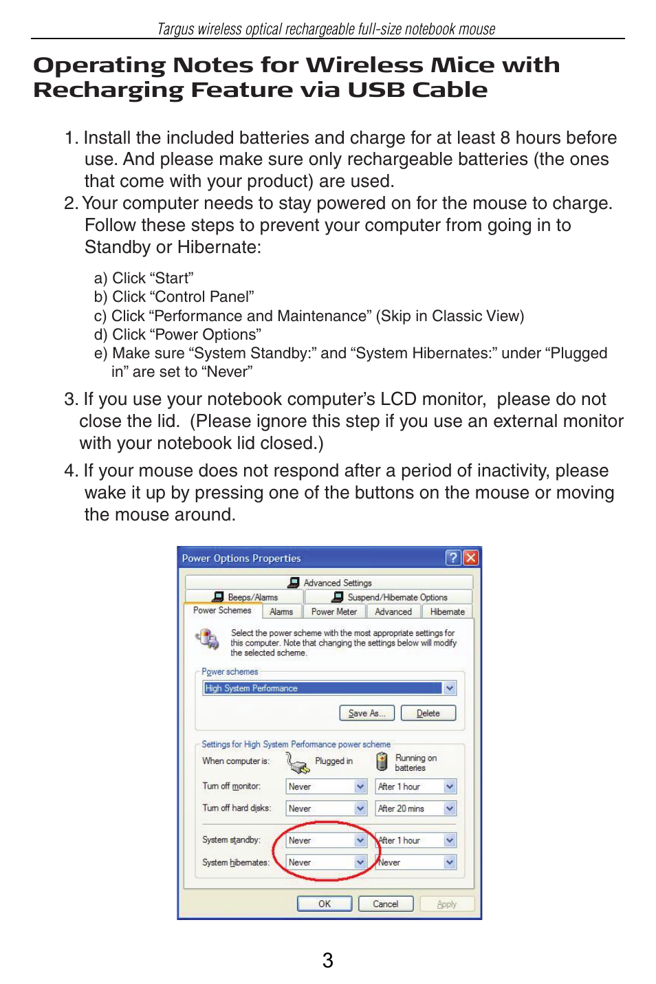Targus Wireless Optical Rechargeable Full-size Notebook Mouse User Manual | Page 4 / 7