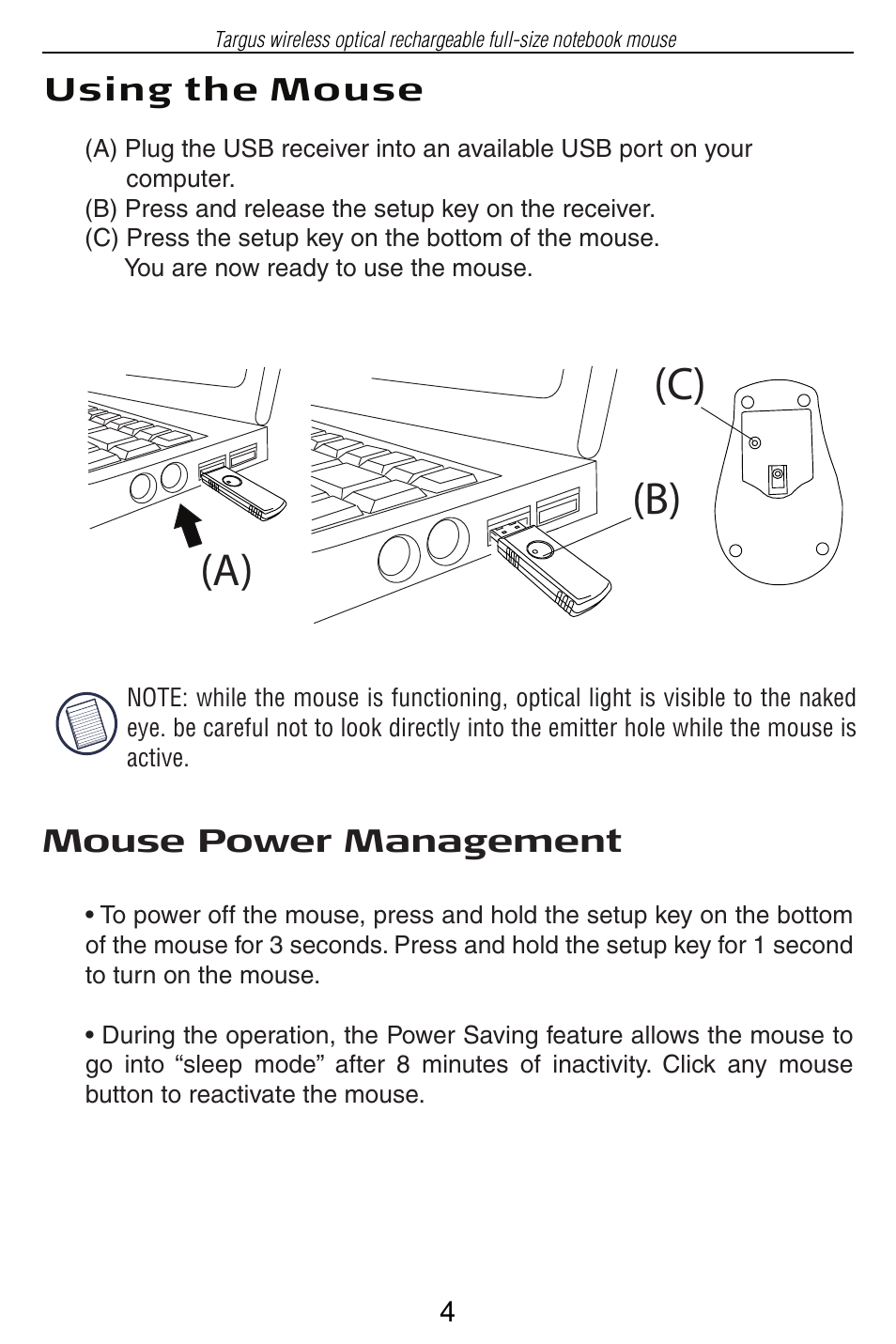 B) (a) | Targus Wireless Optical Rechargeable Full-size Notebook Mouse User Manual | Page 5 / 7