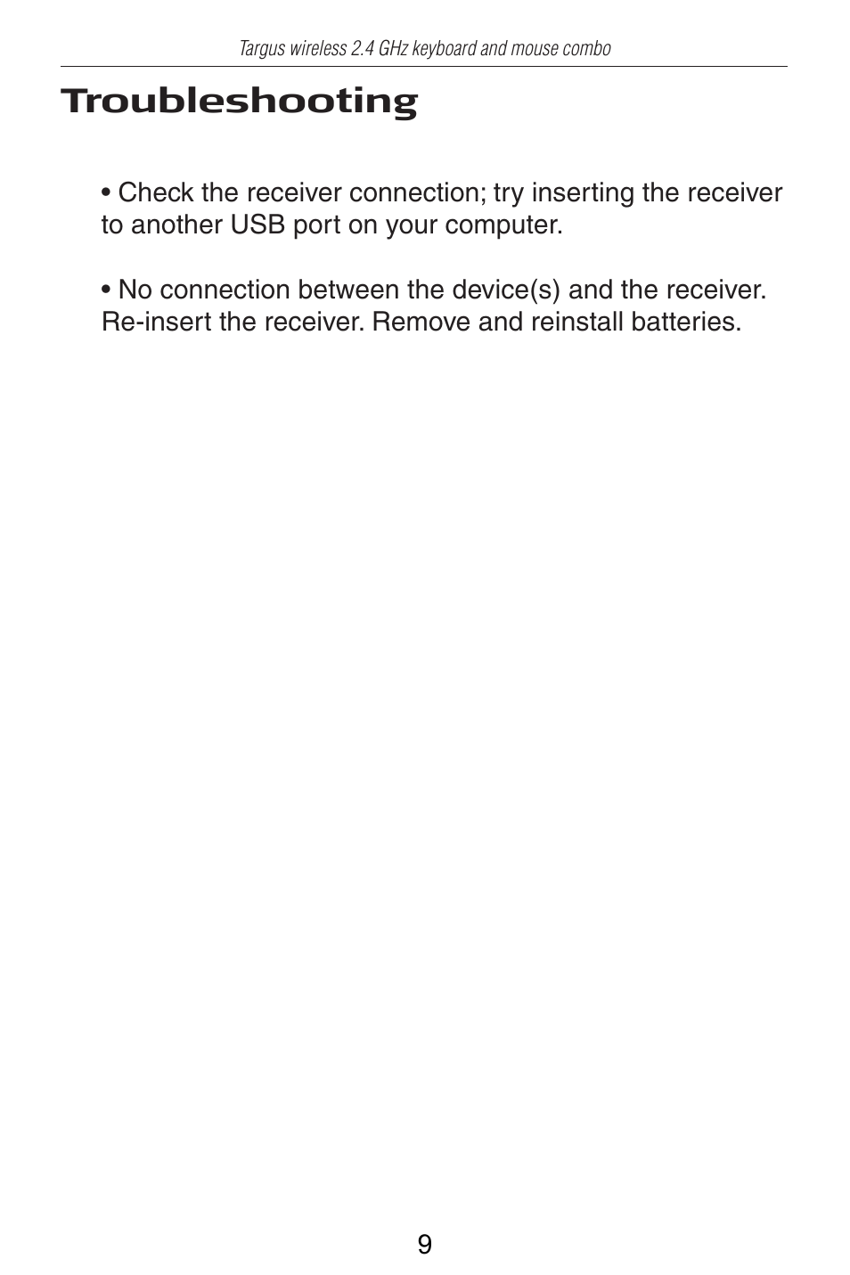 Troubleshooting | Targus AKM11 User Manual | Page 10 / 13