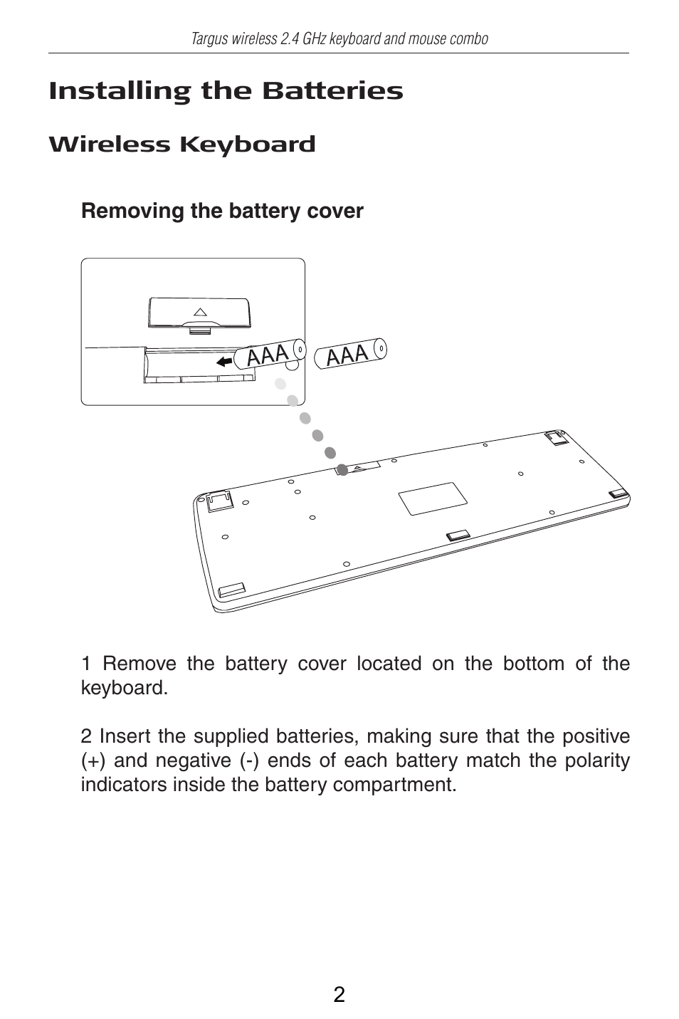 Installing the batteries | Targus AKM11 User Manual | Page 3 / 13