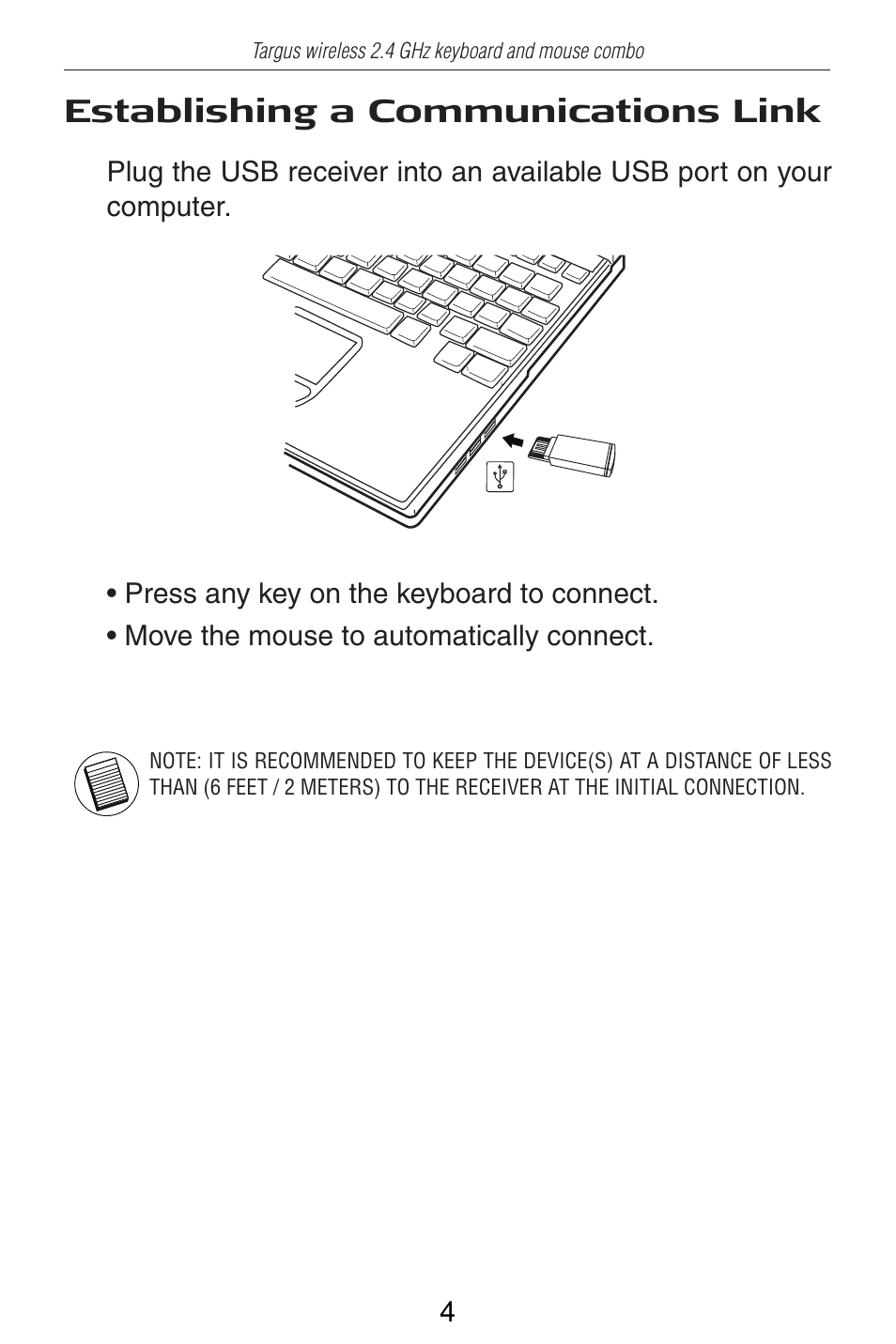 Establishing a communications link | Targus AKM11 User Manual | Page 5 / 13
