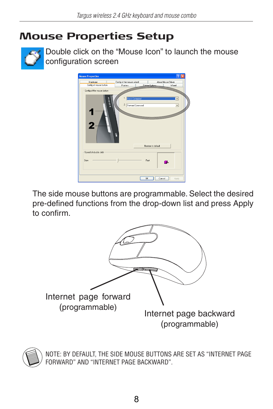 Mouse properties setup | Targus AKM11 User Manual | Page 9 / 13