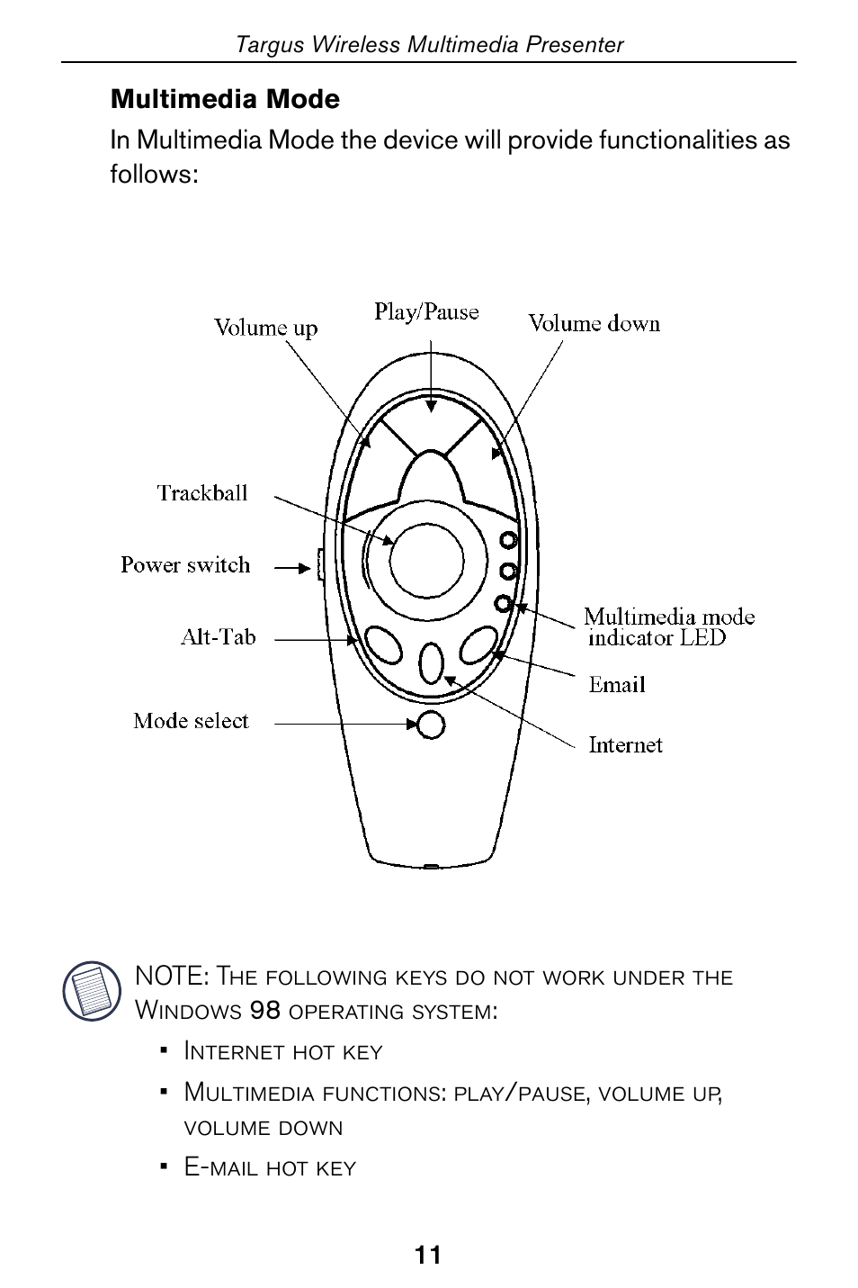 Multimedia mode | Targus 400-0170-001A User Manual | Page 11 / 18