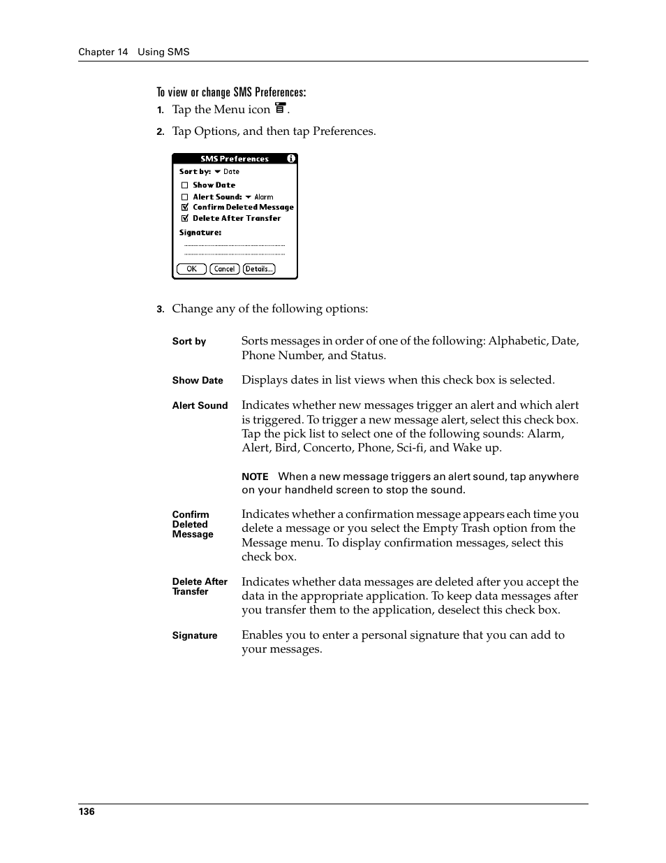 To view or change sms preferences | Tungsten Affinity TUNGSTUN T3 User Manual | Page 150 / 408