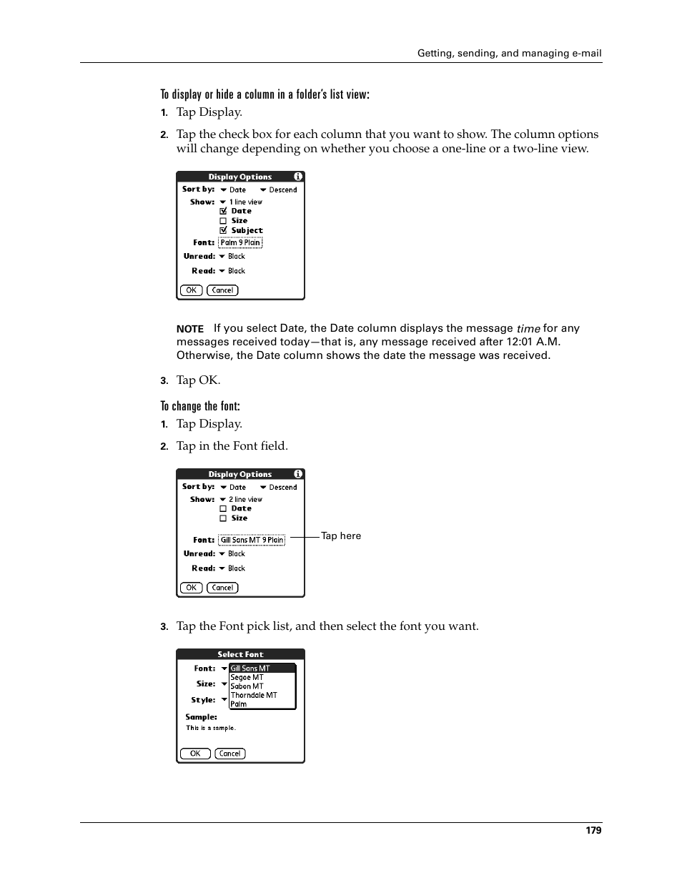 To change the font | Tungsten Affinity TUNGSTUN T3 User Manual | Page 193 / 408