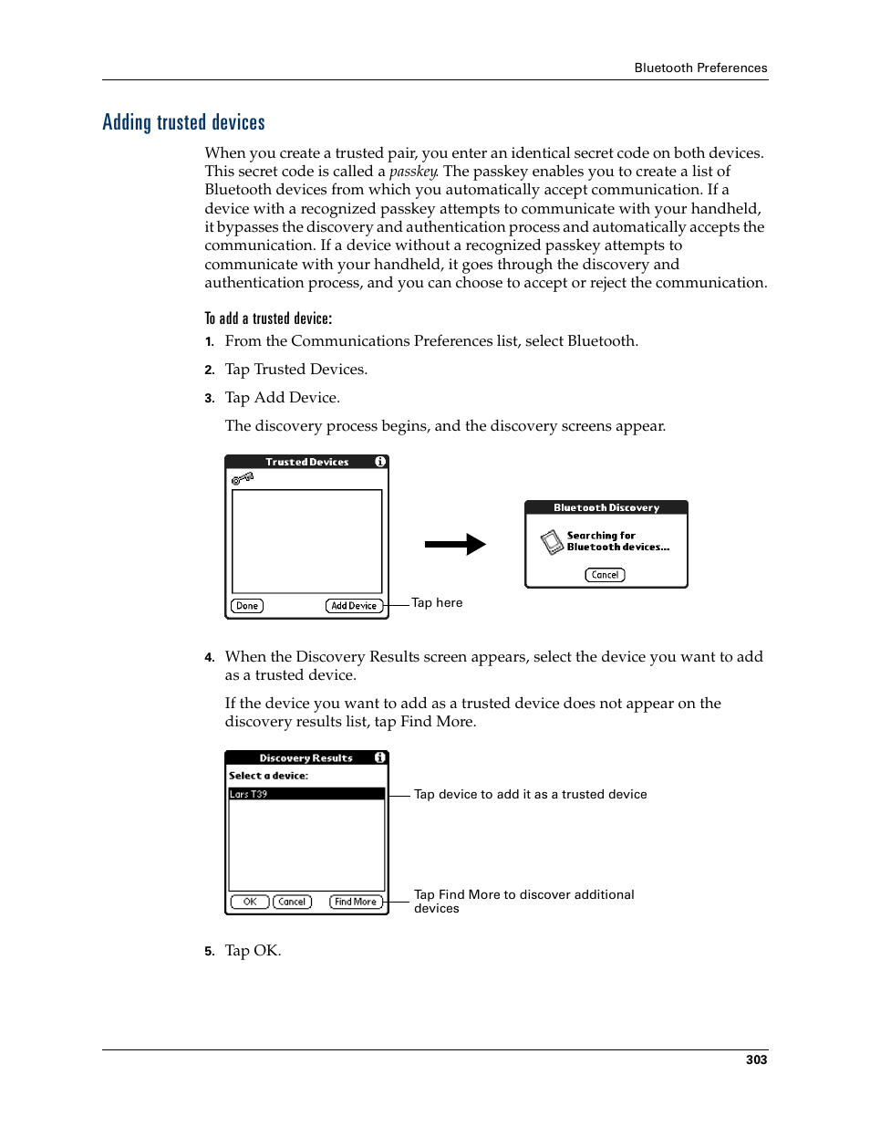 Adding trusted devices, To add a trusted device, Chapter 21 | For d | Tungsten Affinity TUNGSTUN T3 User Manual | Page 317 / 408