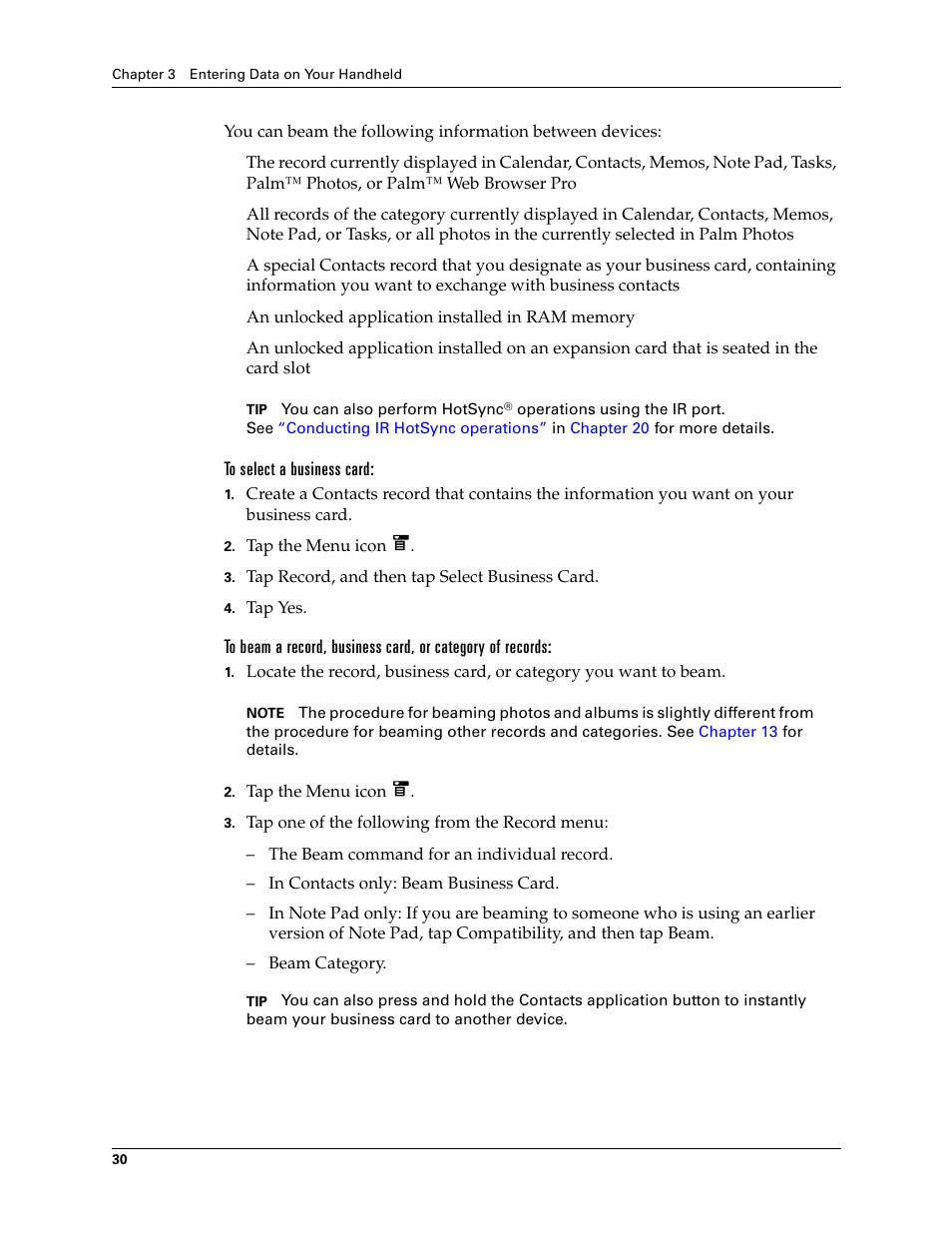 To select a business card | Tungsten Affinity TUNGSTUN T3 User Manual | Page 44 / 408