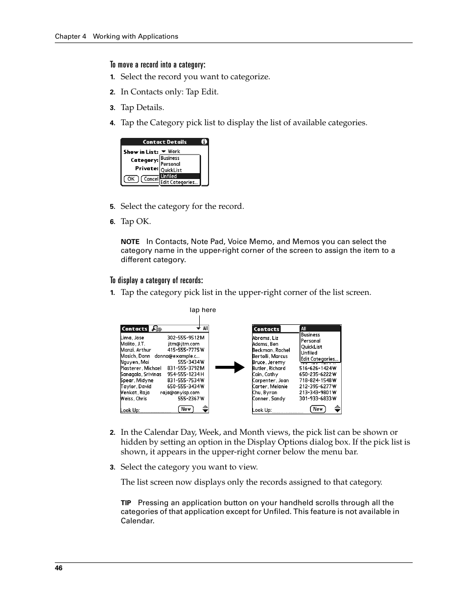 To move a record into a category, To display a category of records | Tungsten Affinity TUNGSTUN T3 User Manual | Page 60 / 408