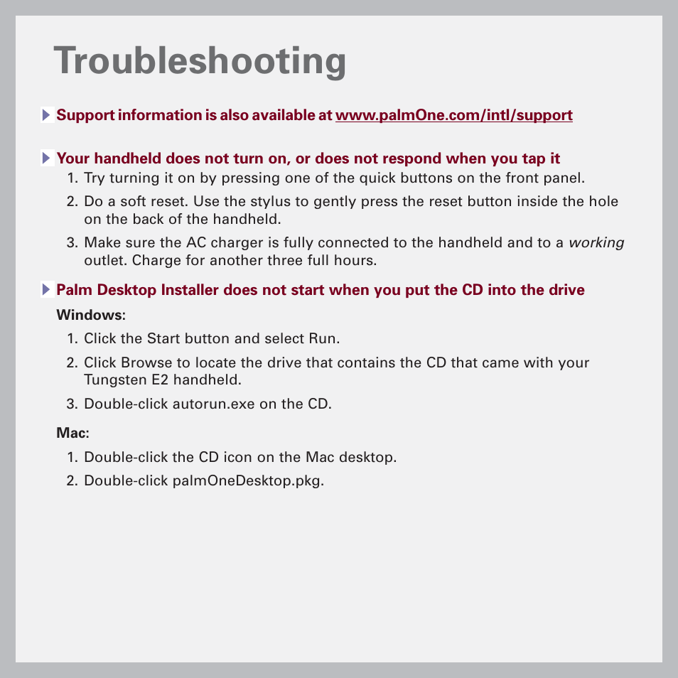 Troubleshooting | Tungsten Affinity E2 User Manual | Page 8 / 12