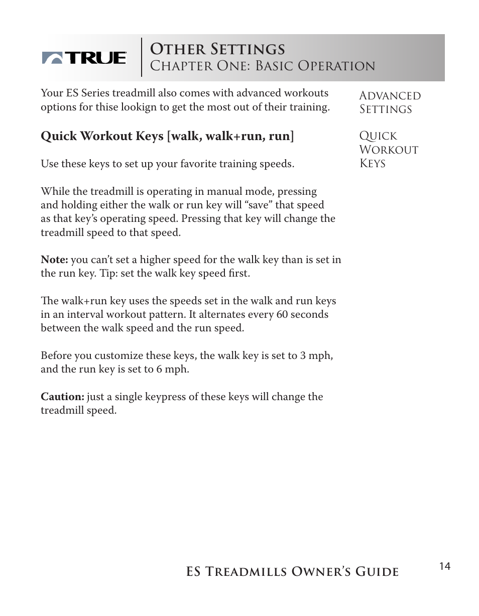 Other settings | True Fitness ES9.0 + ES7.0 User Manual | Page 14 / 77