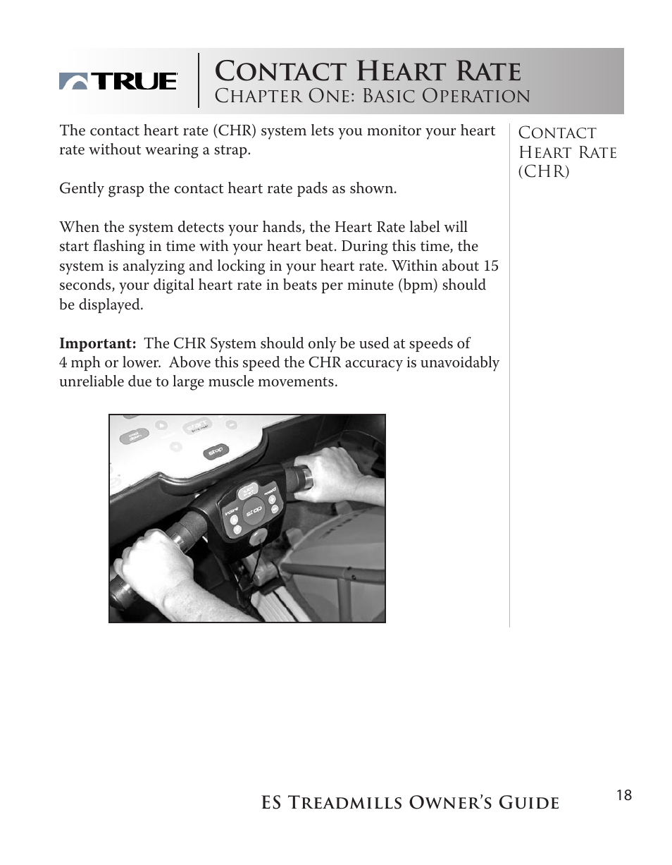 Contact heart rate | True Fitness ES9.0 + ES7.0 User Manual | Page 18 / 77