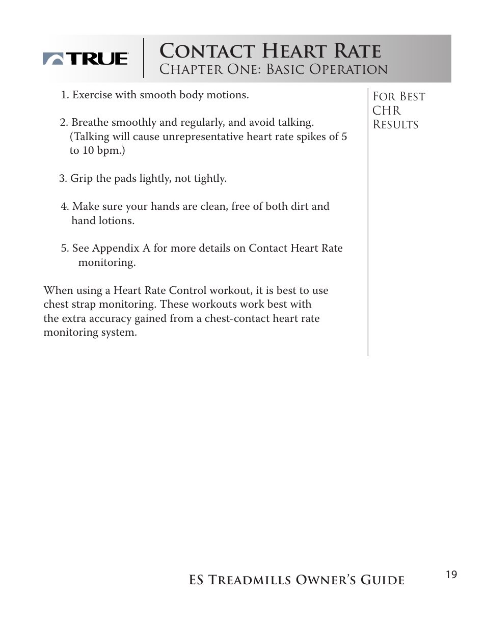 Contact heart rate | True Fitness ES9.0 + ES7.0 User Manual | Page 19 / 77