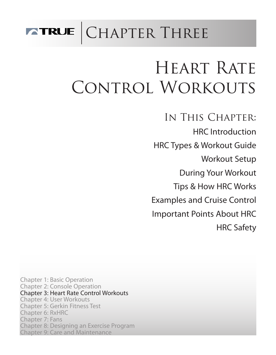 Heart rate control workouts, Chapter three | True Fitness ES9.0 + ES7.0 User Manual | Page 29 / 77