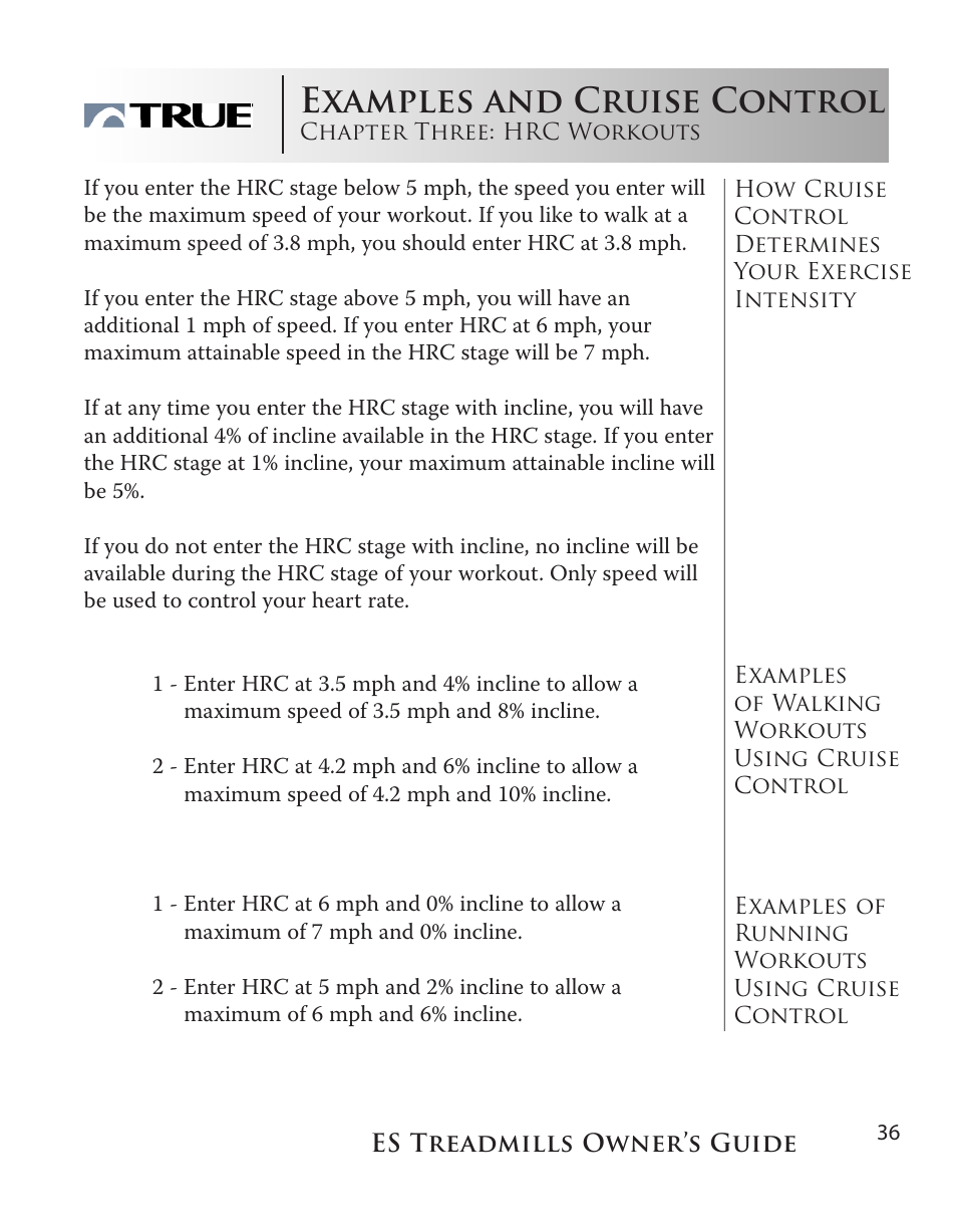 Examples and cruise control | True Fitness ES9.0 + ES7.0 User Manual | Page 36 / 77