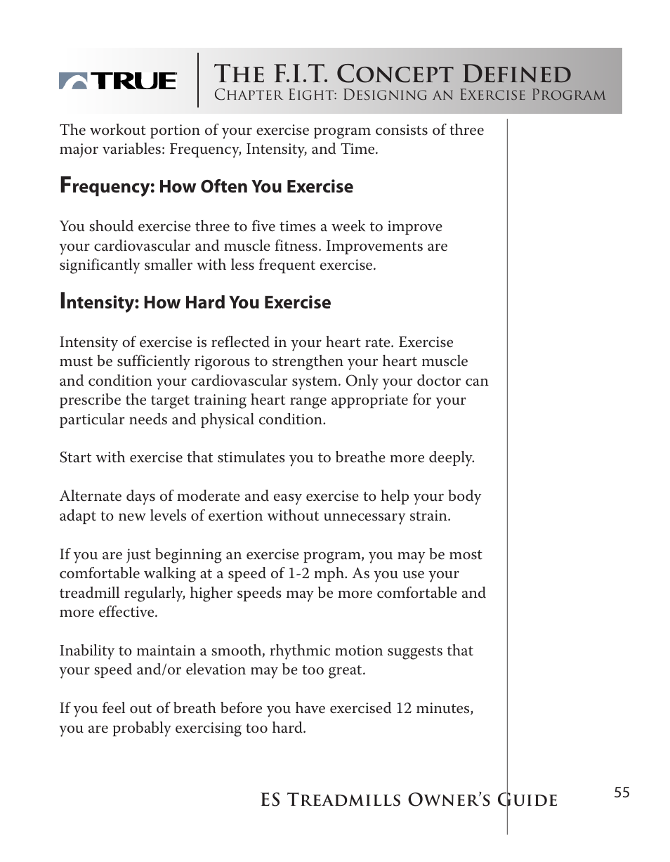 The f.i.t. concept defined | True Fitness ES9.0 + ES7.0 User Manual | Page 55 / 77