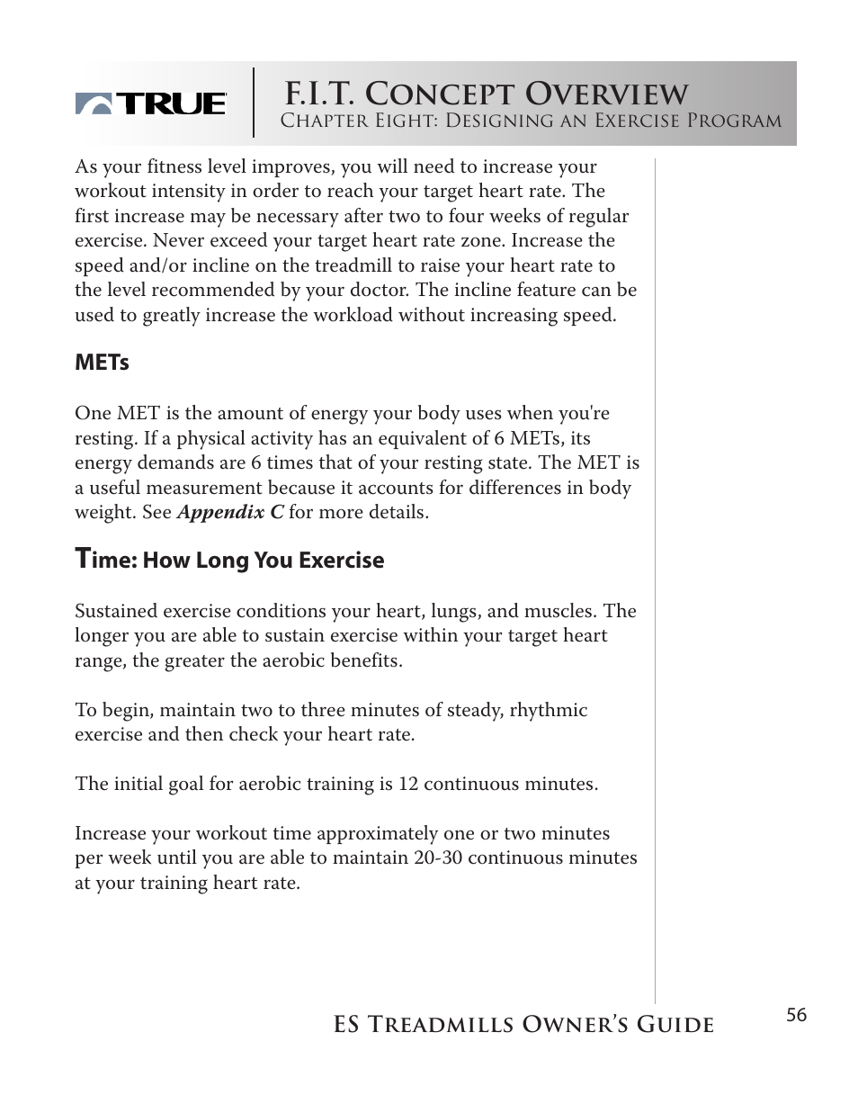 F.i.t. concept overview | True Fitness ES9.0 + ES7.0 User Manual | Page 56 / 77