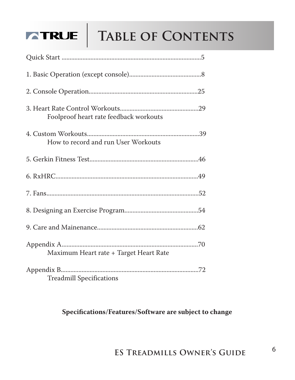 True Fitness ES9.0 + ES7.0 User Manual | Page 6 / 77