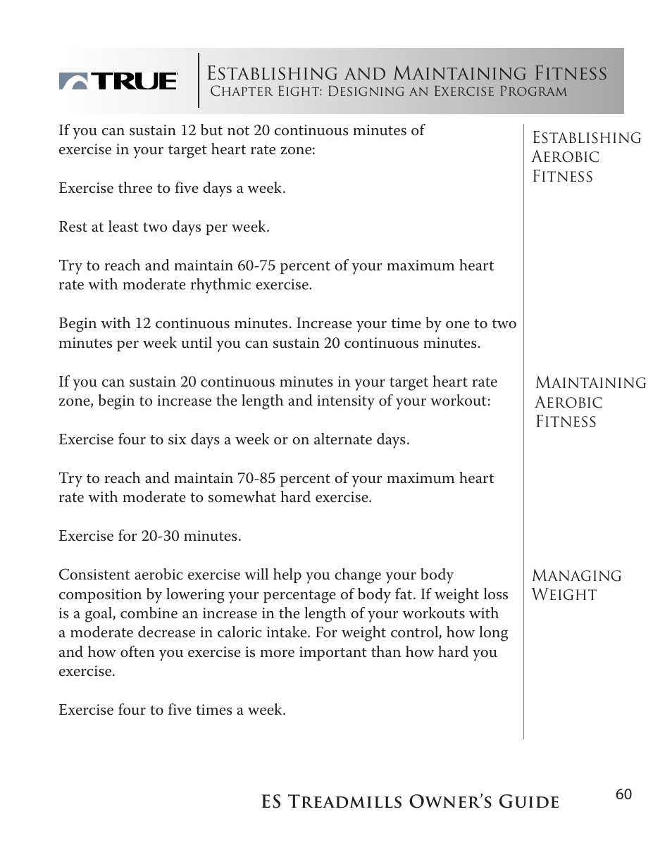 Establishing and maintaining fitness | True Fitness ES9.0 + ES7.0 User Manual | Page 60 / 77