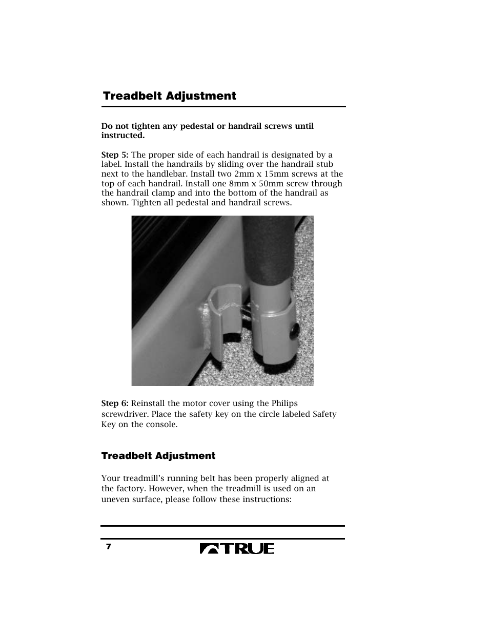 Treadbelt adjustment | True Fitness True 400 User Manual | Page 10 / 41