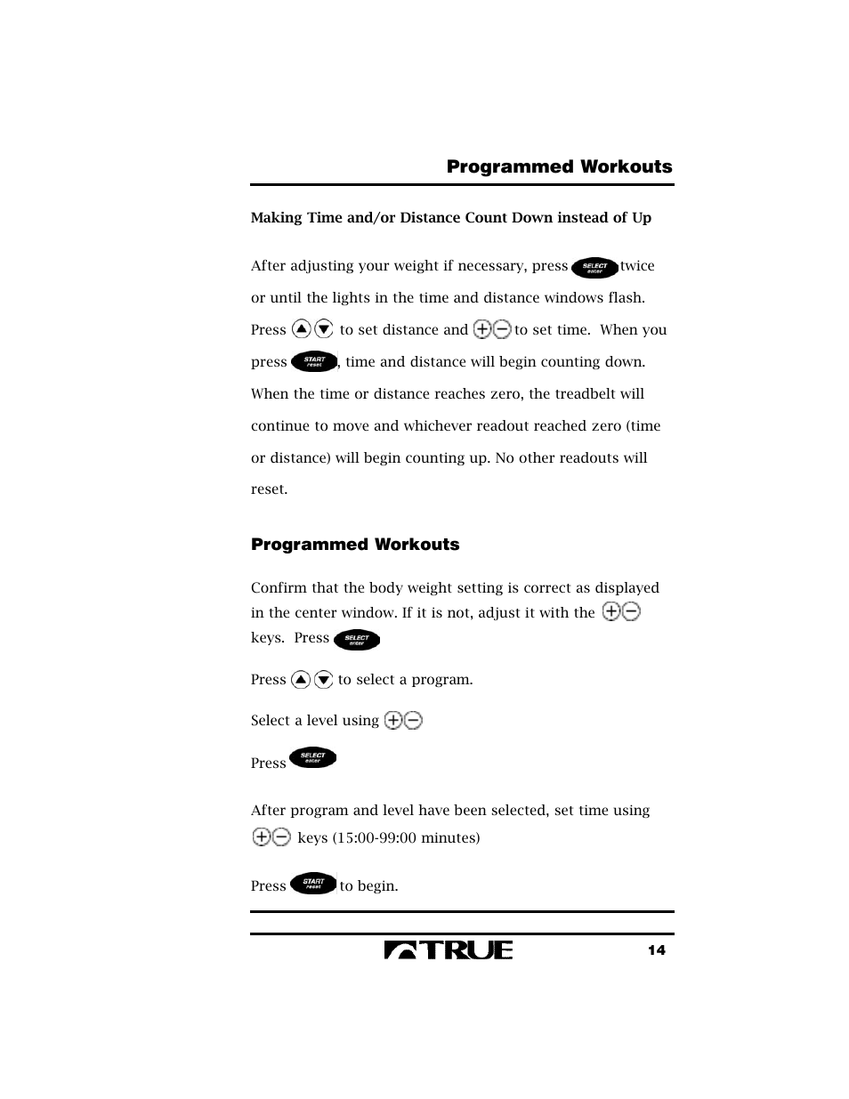 Programmed workouts | True Fitness True 400 User Manual | Page 17 / 41