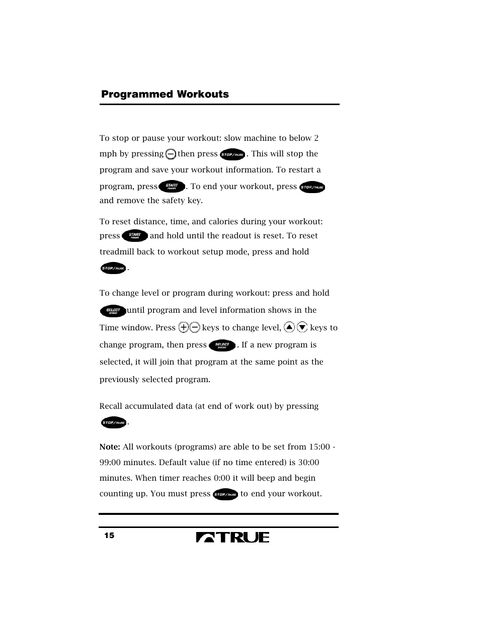 Programmed workouts | True Fitness True 400 User Manual | Page 18 / 41