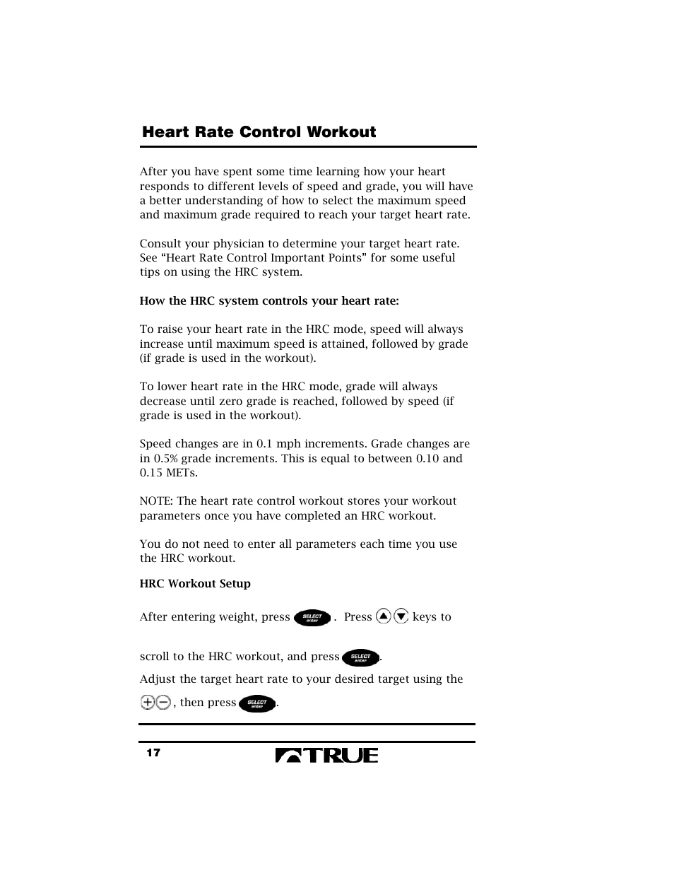 Heart rate control workout | True Fitness True 400 User Manual | Page 20 / 41