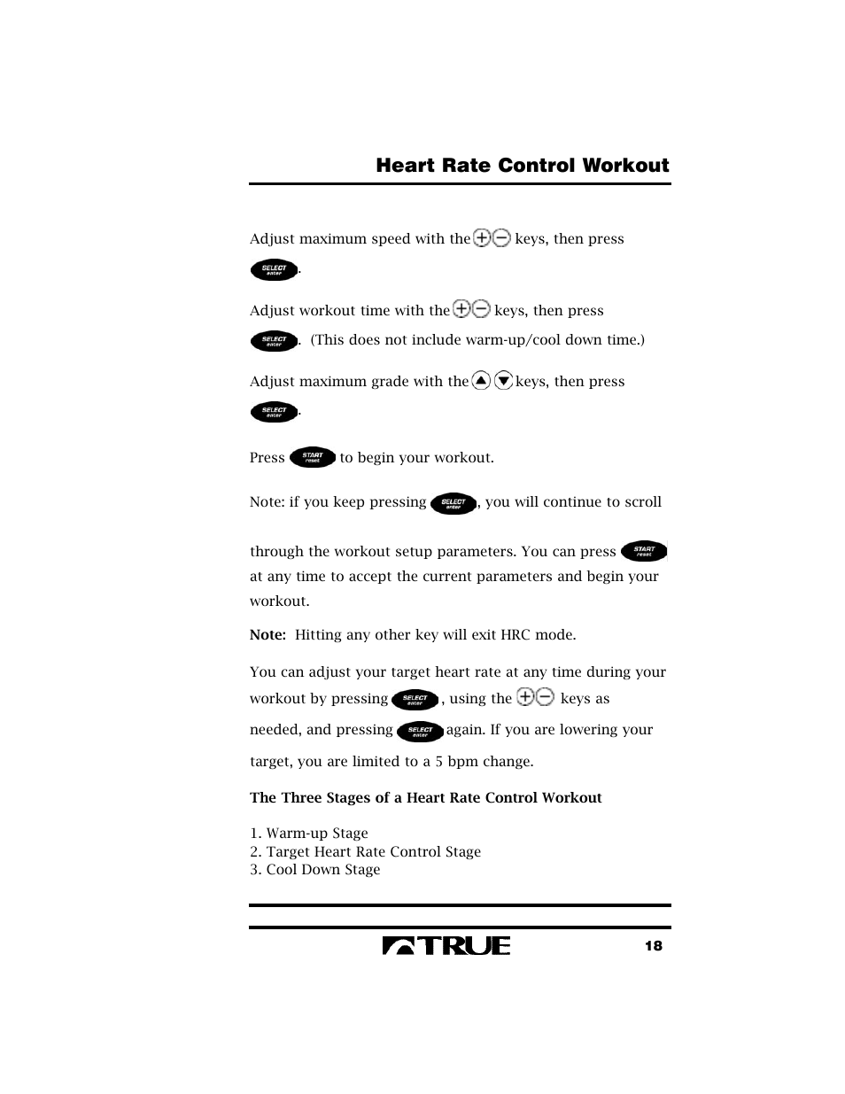 Heart rate control workout | True Fitness True 400 User Manual | Page 21 / 41
